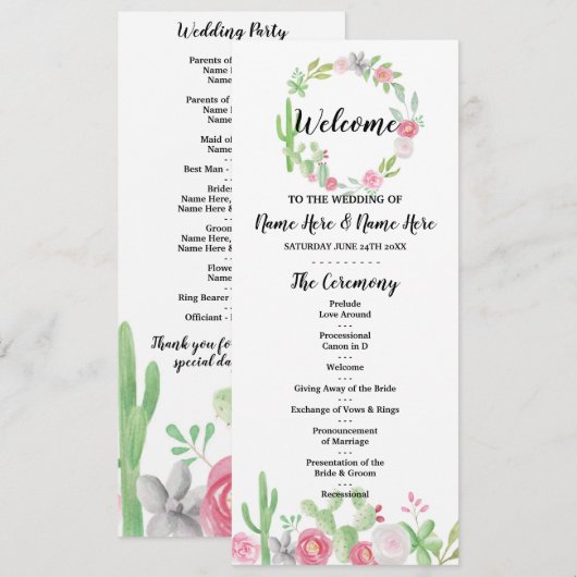 Programme de mariage Fiesta Cactus Fleurs Cactus M (Devant / Derrière)