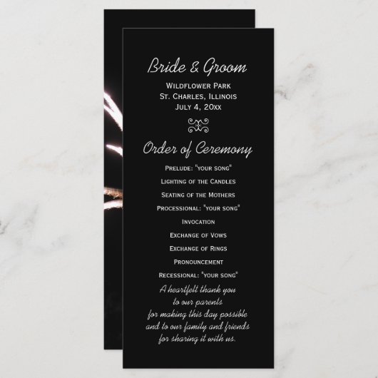 Programme de mariage Fireworks (Devant / Derrière)