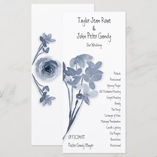 Programme de mariage Fleur Bleue Douce (Devant / Derrière)