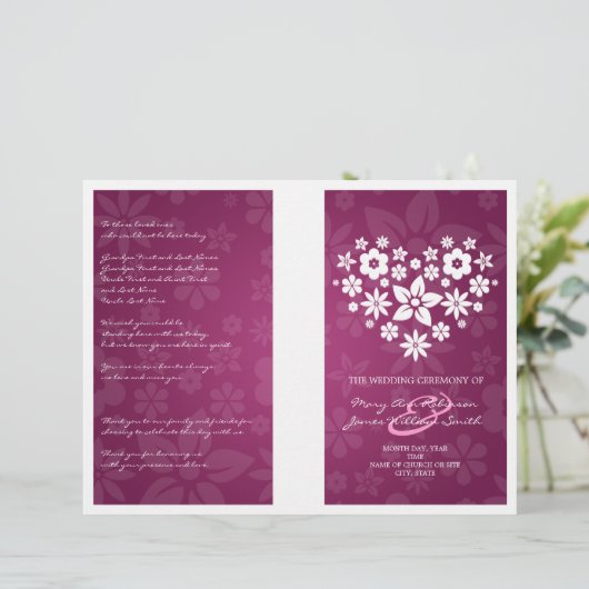 Programme de mariage Fleur Coeur Berry rose (Debout devant)