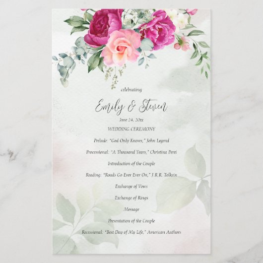 Programme de mariage fleur de eucalyptus verte mag (Devant)