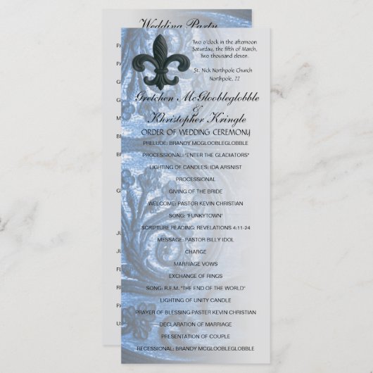 programme de MARIAGE "Fleur de lis en fer" argent/ (Devant / Derrière)