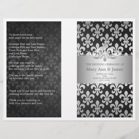 Programme de mariage Fleur De Lis Noir (Devant)