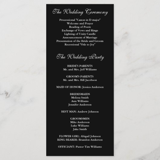 Programme de mariage Fleur de Lis Noir et Blanc (Dos)