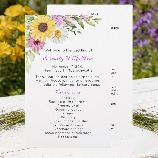 Programme de mariage Fleur de tournesol sauvage fl