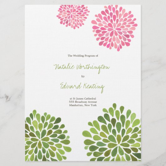 Programme de mariage Fleur rose rouge jaune (Devant)