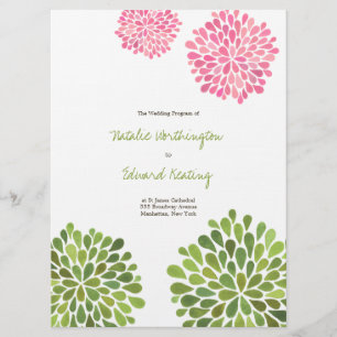 Programme de mariage Fleur rose verte en fleurs