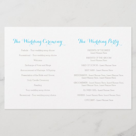 Programme de mariage fleur sauvage bleu gris aquar (Dos)