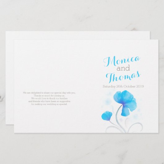 Programme de mariage fleur sauvage bleu gris aquar (Devant / Derrière)