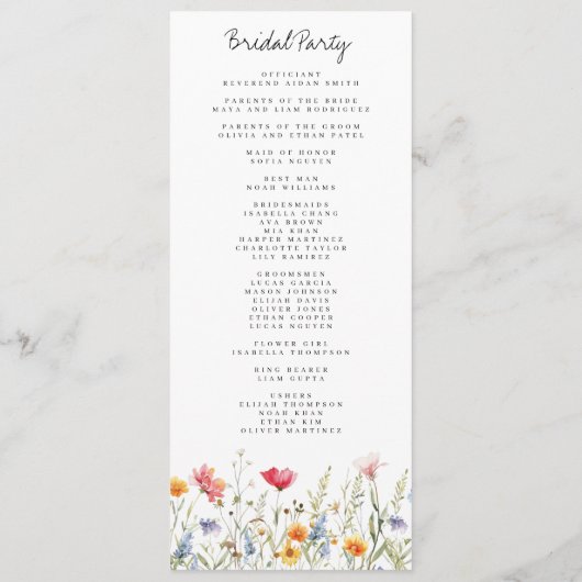 Programme de mariage Fleur sauvage d'aquarelle (Dos)