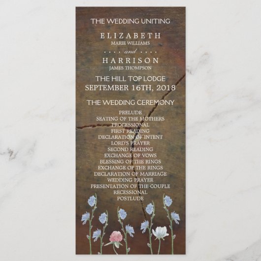 Programme de mariage fleur sauvage en chêne (Devant)