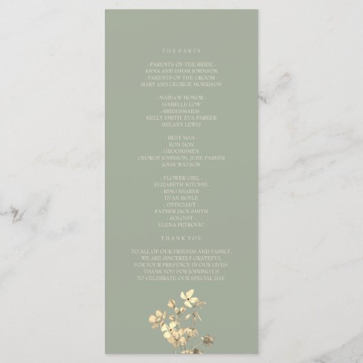 Programme de mariage Fleur sauvage Sage Green (Dos)