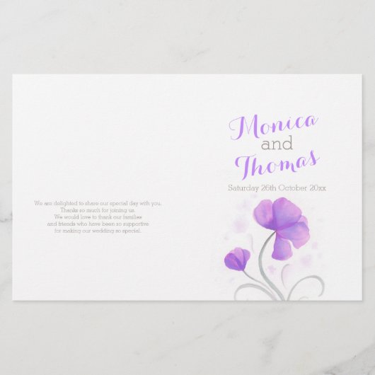 Programme de mariage fleur sauvage violet gris aqu (Devant)