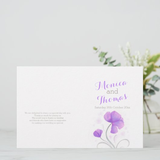 Programme de mariage fleur sauvage violet gris aqu (Debout devant)