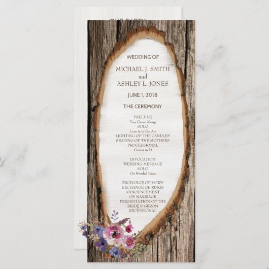 Programme de mariage Fleur sur Tronc d'Arbre (Devant / Derrière)