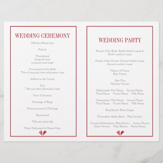 Programme de mariage fleuri rouge printemps, fleur (Dos)