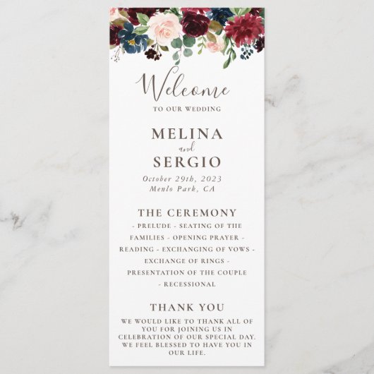 Programme de mariage Fleurs Classiques (Devant)