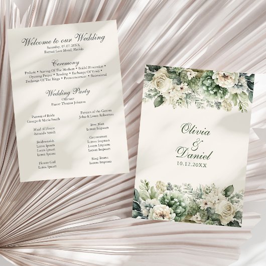 Programme de mariage Fleurs de Boho Vert Sauge et 