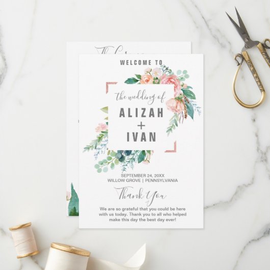 Programme de mariage Fleurs de pivoines romantique (Devant/Arrière en situation)