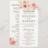 Programme de mariage Fleurs de rose corail et or (Devant / Derrière)