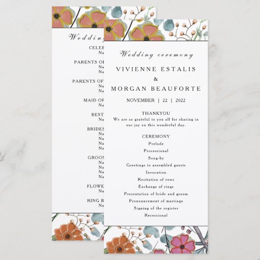Programme de mariage Fleurs florales printanières  (Devant / Derrière)