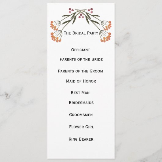 Programme de mariage Fleurs folkloriques (Dos)