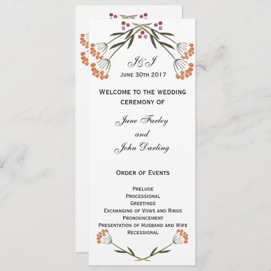 Programme de mariage Fleurs folkloriques (Devant / Derrière)