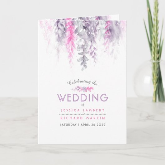 Programme de mariage fleurs indigo violet rose (Devant)