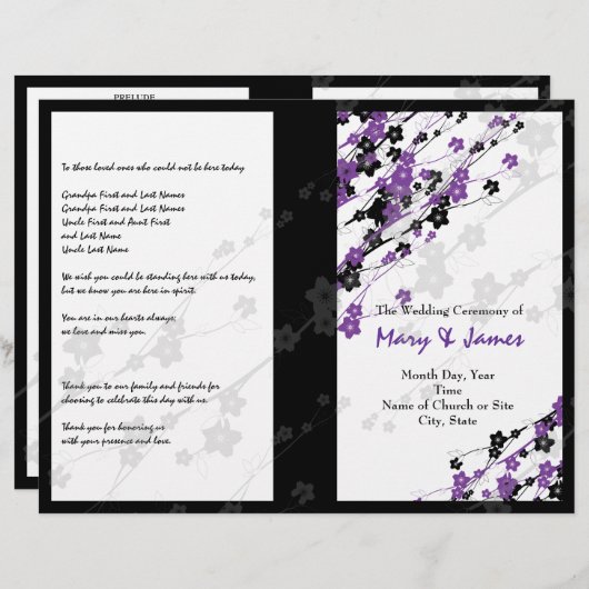 Programme de mariage Fleurs japonaises violet (Devant / Derrière)
