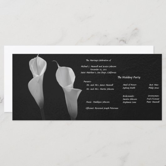 Programme de mariage Fleurs Noires et Blanches (Devant / Derrière)