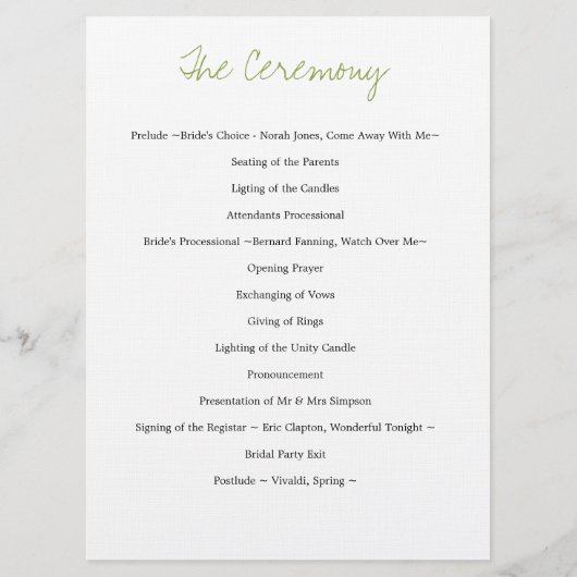 Programme de mariage Fleurs rose vert (Dos)