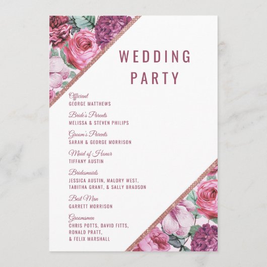Programme de mariage Fleurs roses violettes or ros (Dos)