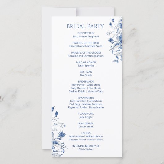 Programme de mariage Fleurs vintages bleues (Dos)