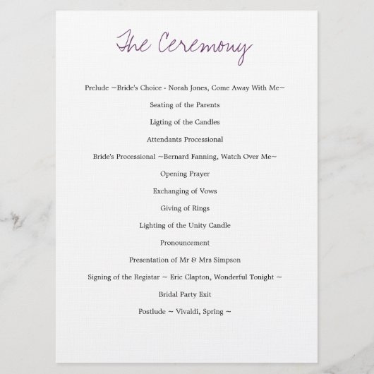 Programme de mariage Fleurs violettes jaunes (Dos)