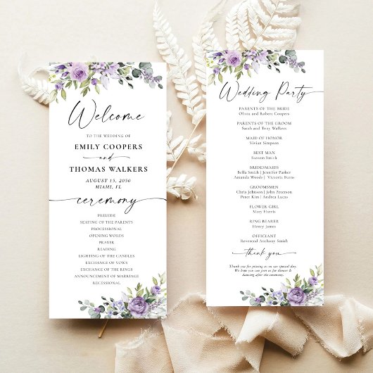 Programme de Mariage Fleurs Violettes Romantiques