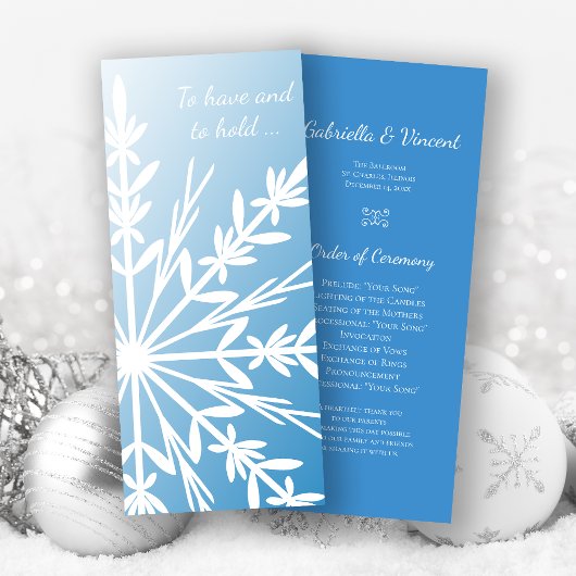 Programme de mariage flocon de neige blanc sur fon