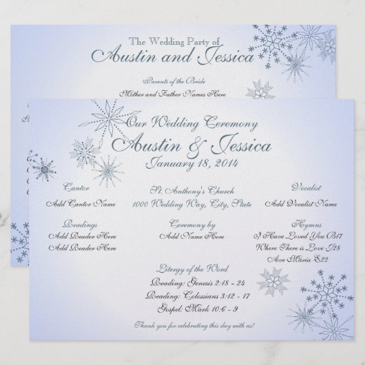 Programme de mariage flocon de neige bleu glace (Devant / Derrière)