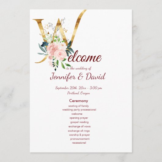 Programme de mariage floral (Devant)