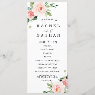 Programme de mariage floral à fleurs blanches rosé