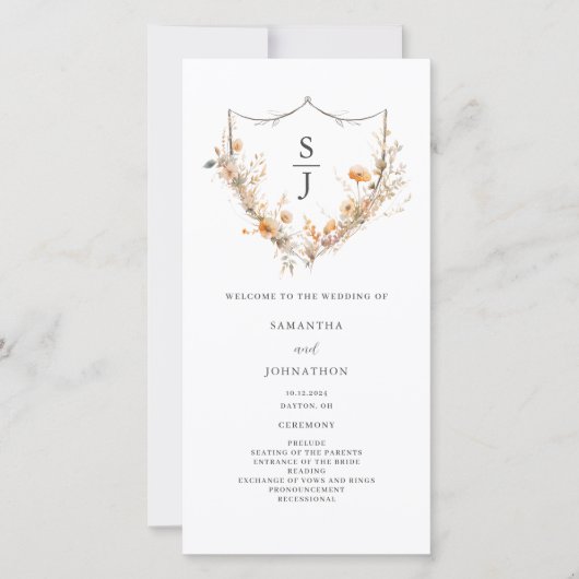 Programme de mariage floral à fleurs sauvages pêch (Devant)