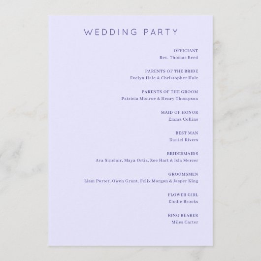 Programme de mariage floral à la lavande sereine (Dos)