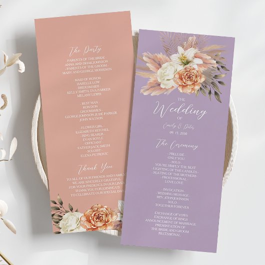 Programme de mariage floral à la pêche et au pourp