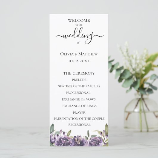 Programme de mariage floral à l'aquarelle botaniqu (Debout devant)