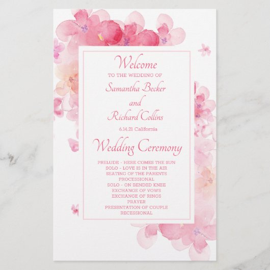 Programme de mariage floral à l'aquarelle délicate (Devant)