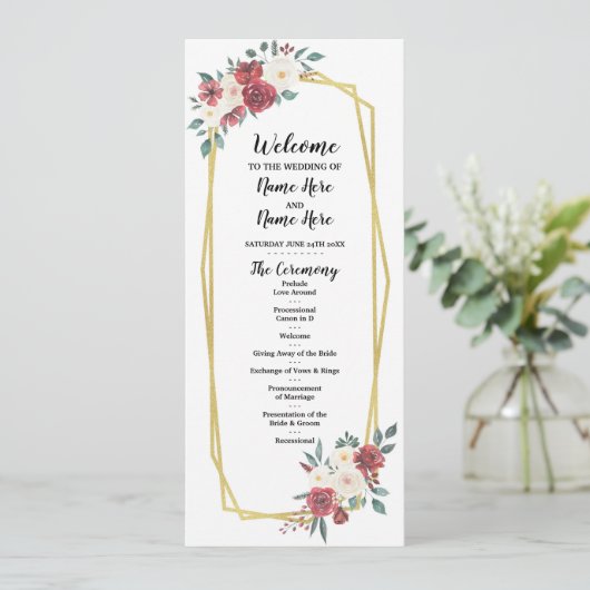 Programme de mariage floral à l'aquarelle du menu  (Debout devant)