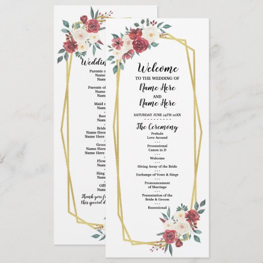 Programme de mariage floral à l'aquarelle du menu  (Devant / Derrière)