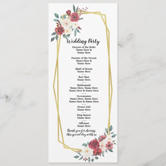 Programme de mariage floral à l'aquarelle Menu crè (Dos)