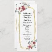 Programme de mariage floral à l'aquarelle Menu crè (Devant / Derrière)