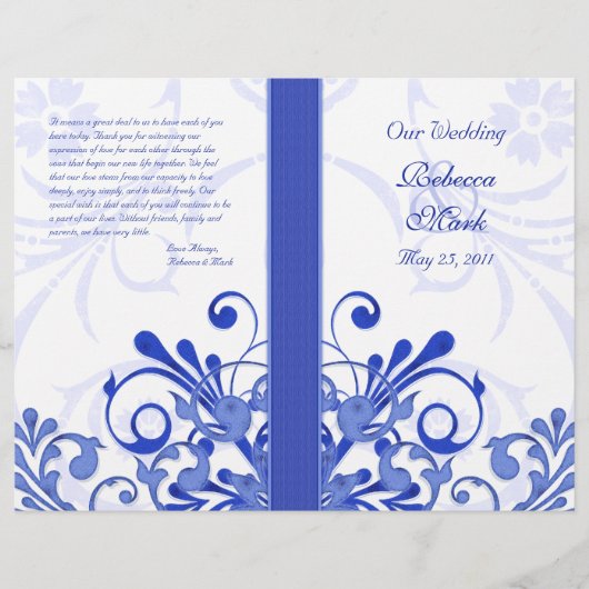 Programme de mariage floral Abstrait bleu et blanc (Devant)