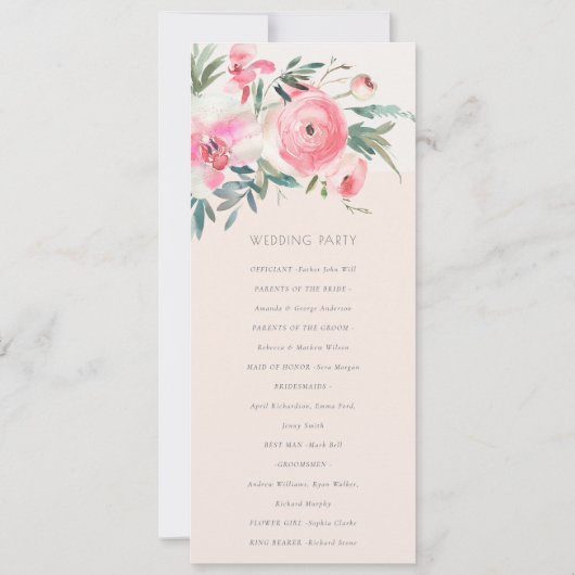 Programme de mariage floral aquarelle à l'orchidée (Dos)